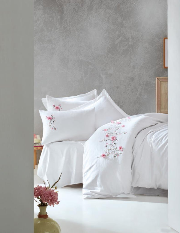 3D Ricamato Saten Matrimoniale Set Copripiumino - Perla