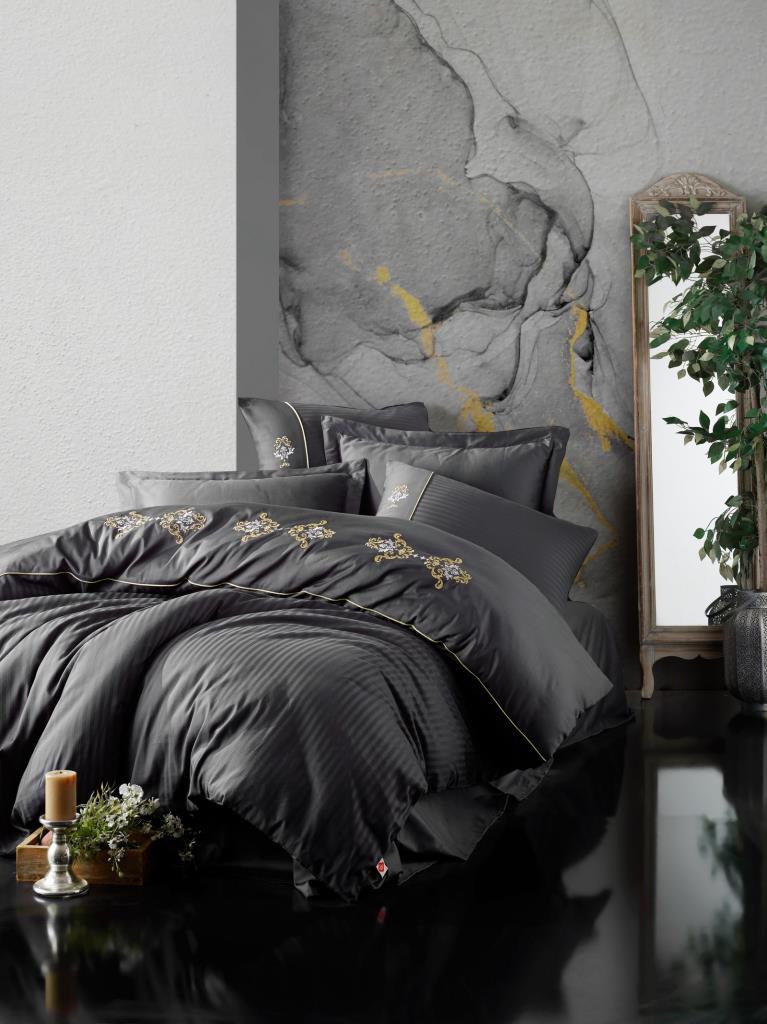 Brode Saten Matrimoniale Set Copripiumino King Antracite