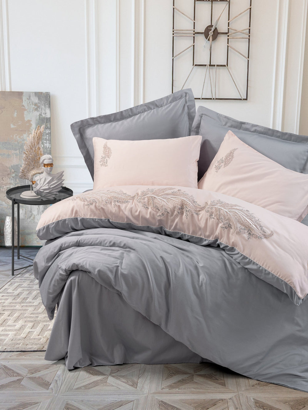 Brode Saten Matrimoniale Set Copripiumino Sheen Grigio