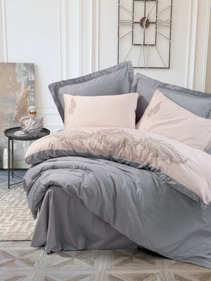 Brode Saten Matrimoniale Set Copripiumino Sheen Grigio
