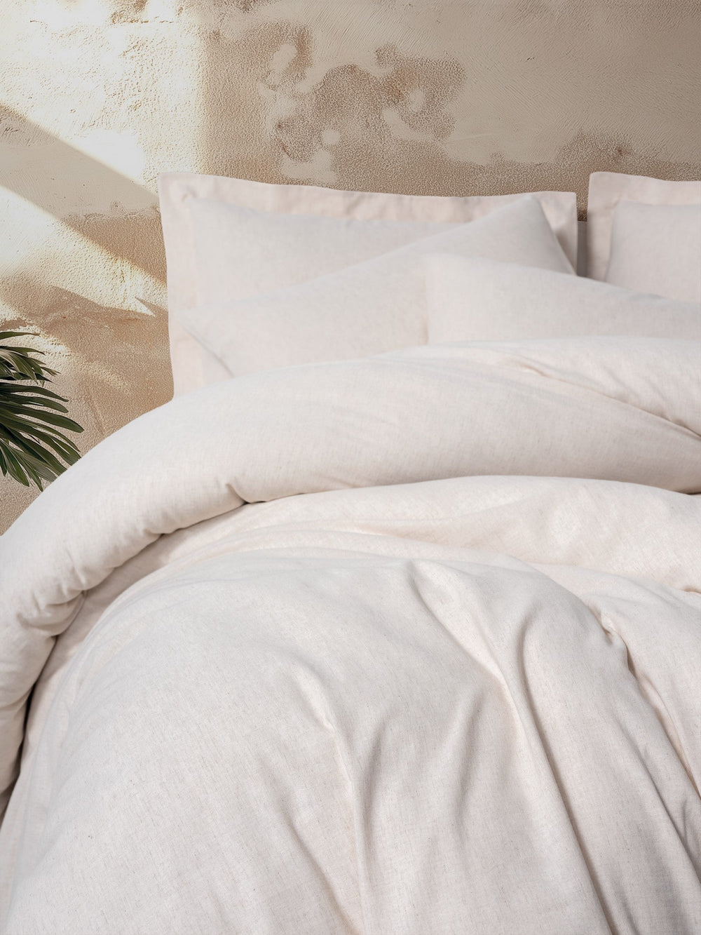 Cotone Lino Matrimoniale Set Copripiumino Basic Beige