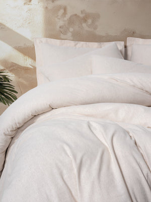Cotone Lino Matrimoniale Set Copripiumino Basic Beige