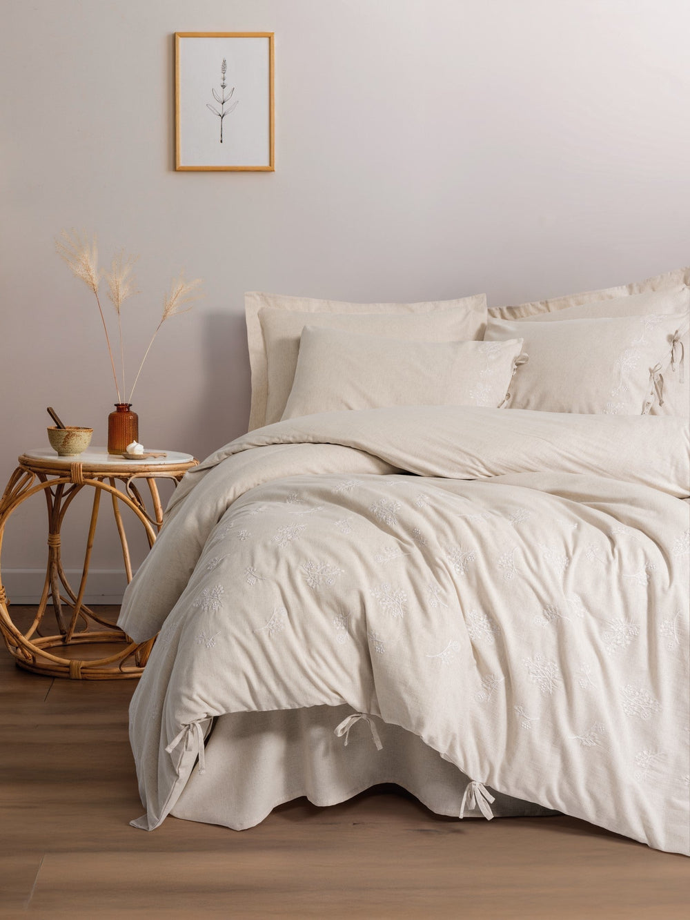 Cotone Lino Matrimoniale Set Copripiumino Esmira Beige