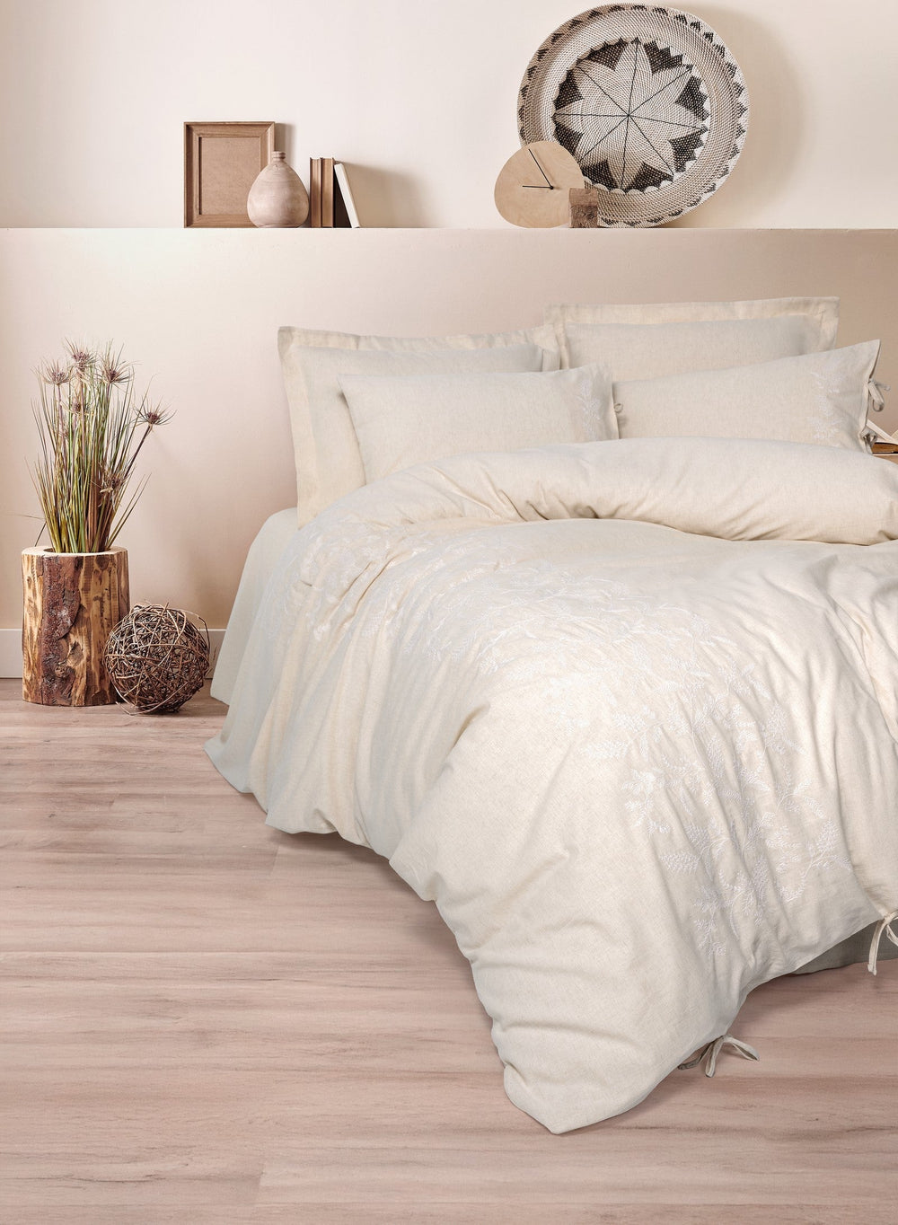 Cotone Lino Matrimoniale Set Copripiumino Kivora Beige