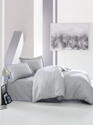 Elegant Saten Matrimoniale Set Copripiumino - Grigio