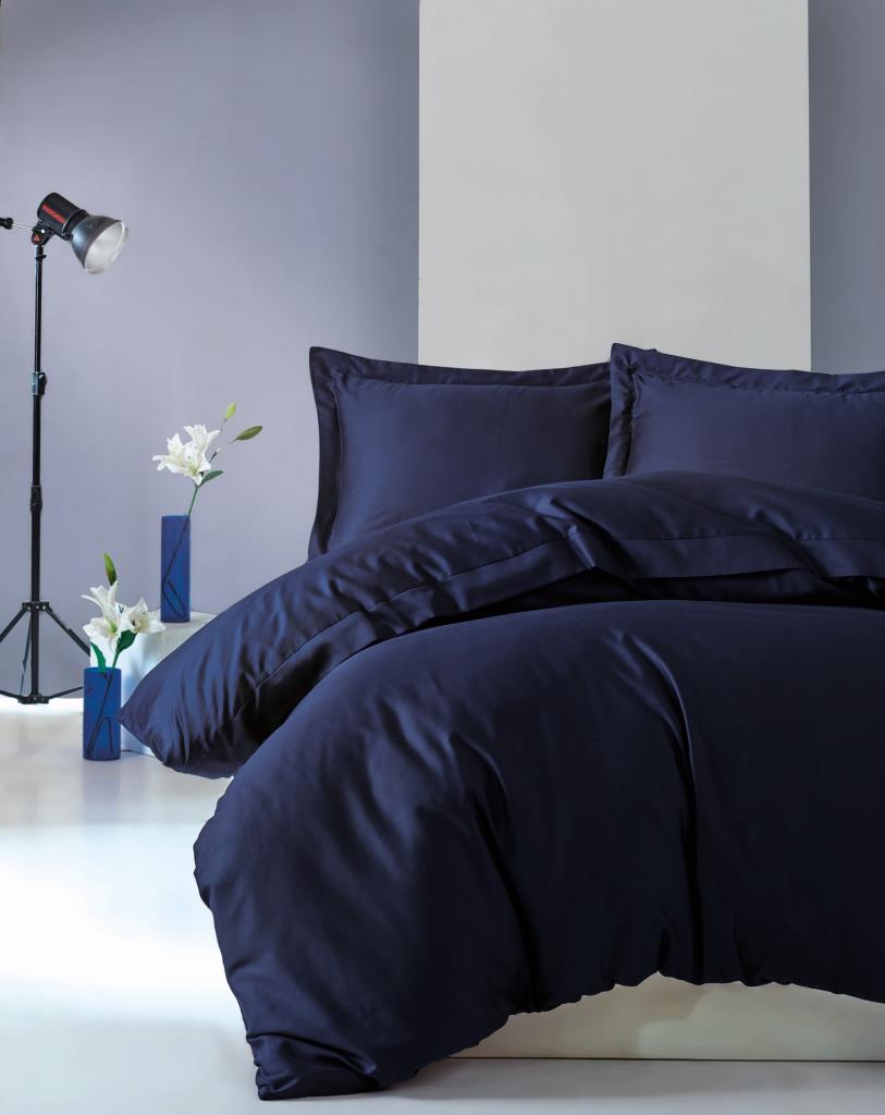Elegant Saten Singolo Set Copripiumino Blu navy