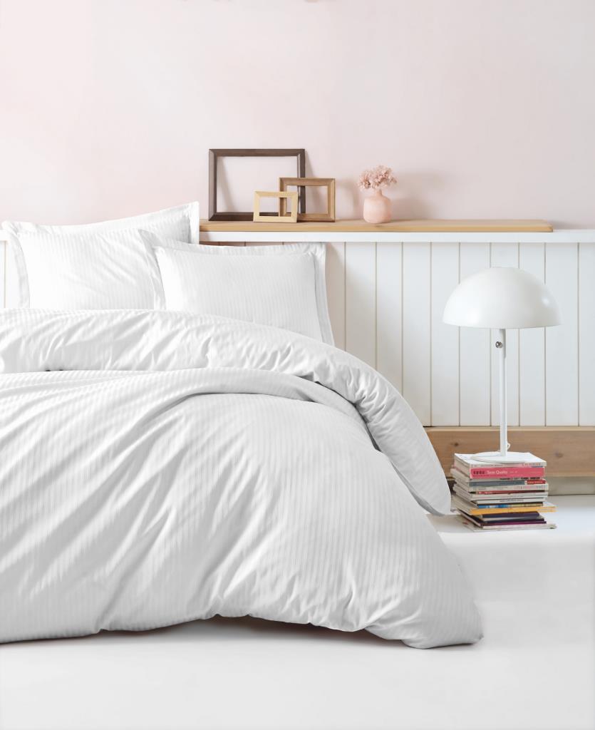 Elegant Stripe Saten Matrimoniale Set Copripiumino Bianco