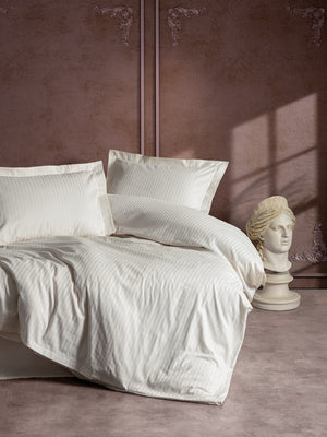 Elegant Stripe Saten Matrimoniale Set Copripiumino Ecru