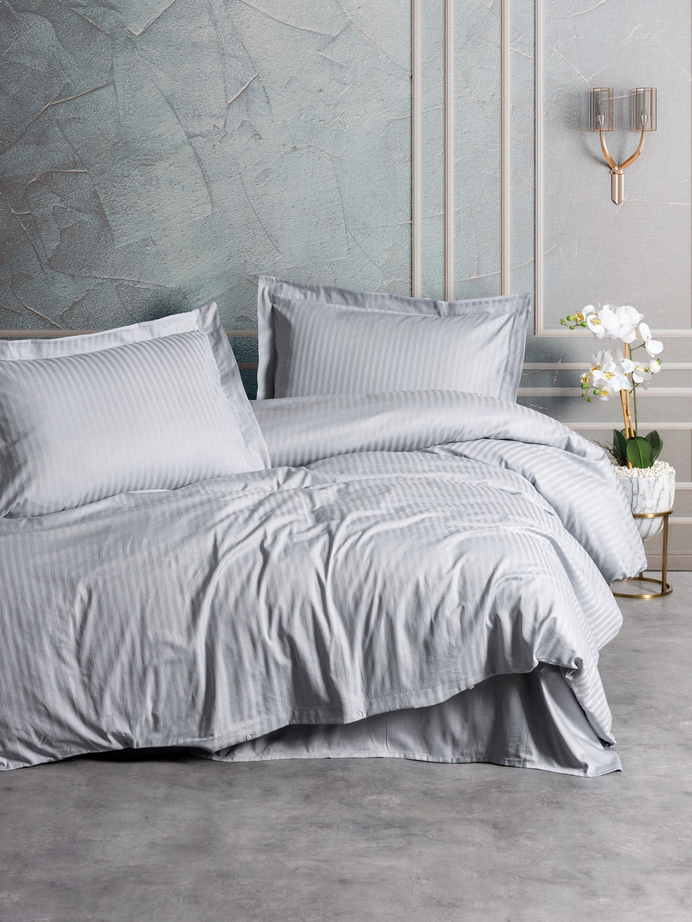 Elegant Stripe Saten Matrimoniale Set Copripiumino Grigio