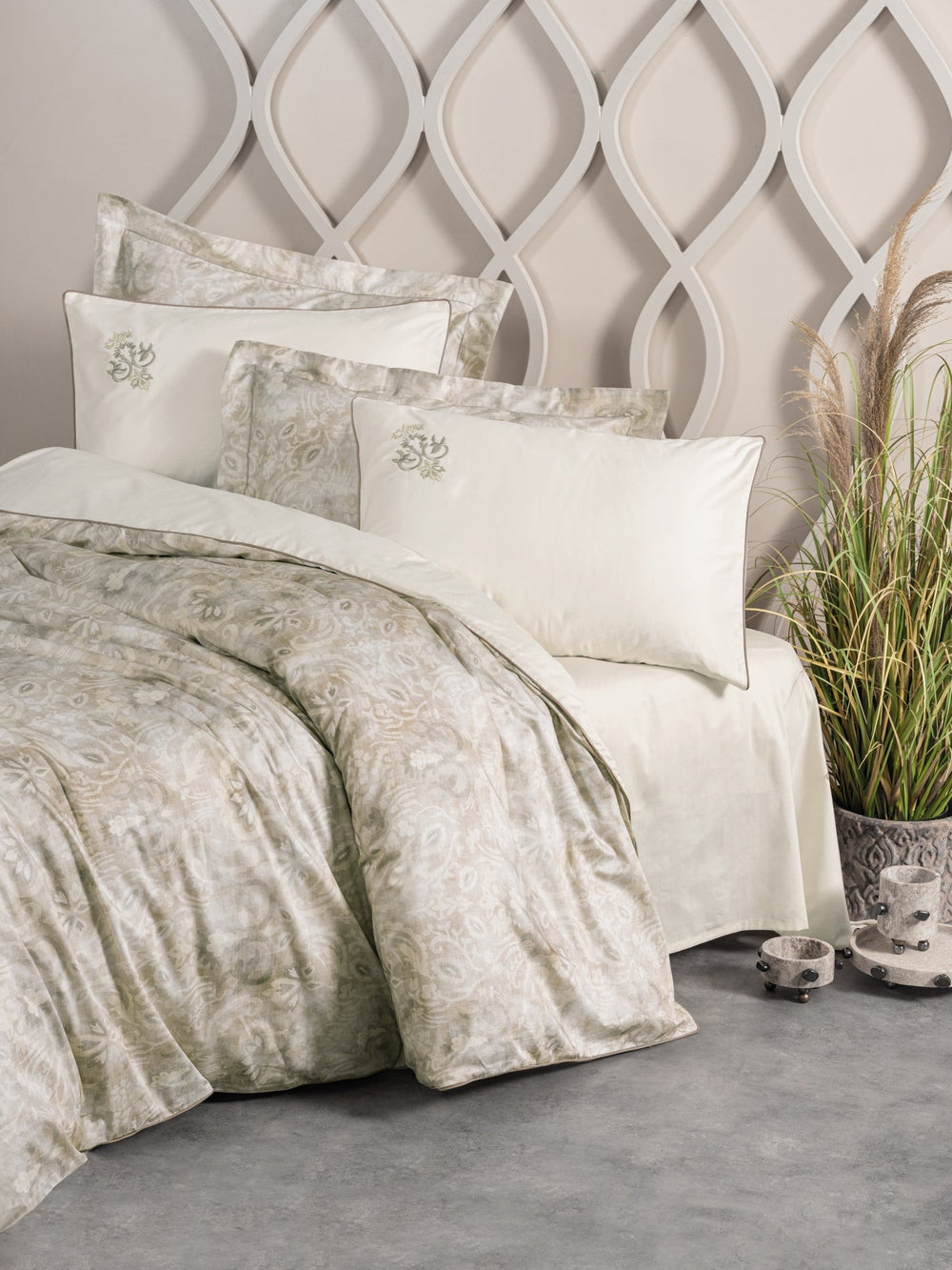 Elite Saten Matrimoniale Set Copripiumino Beatrix Beige