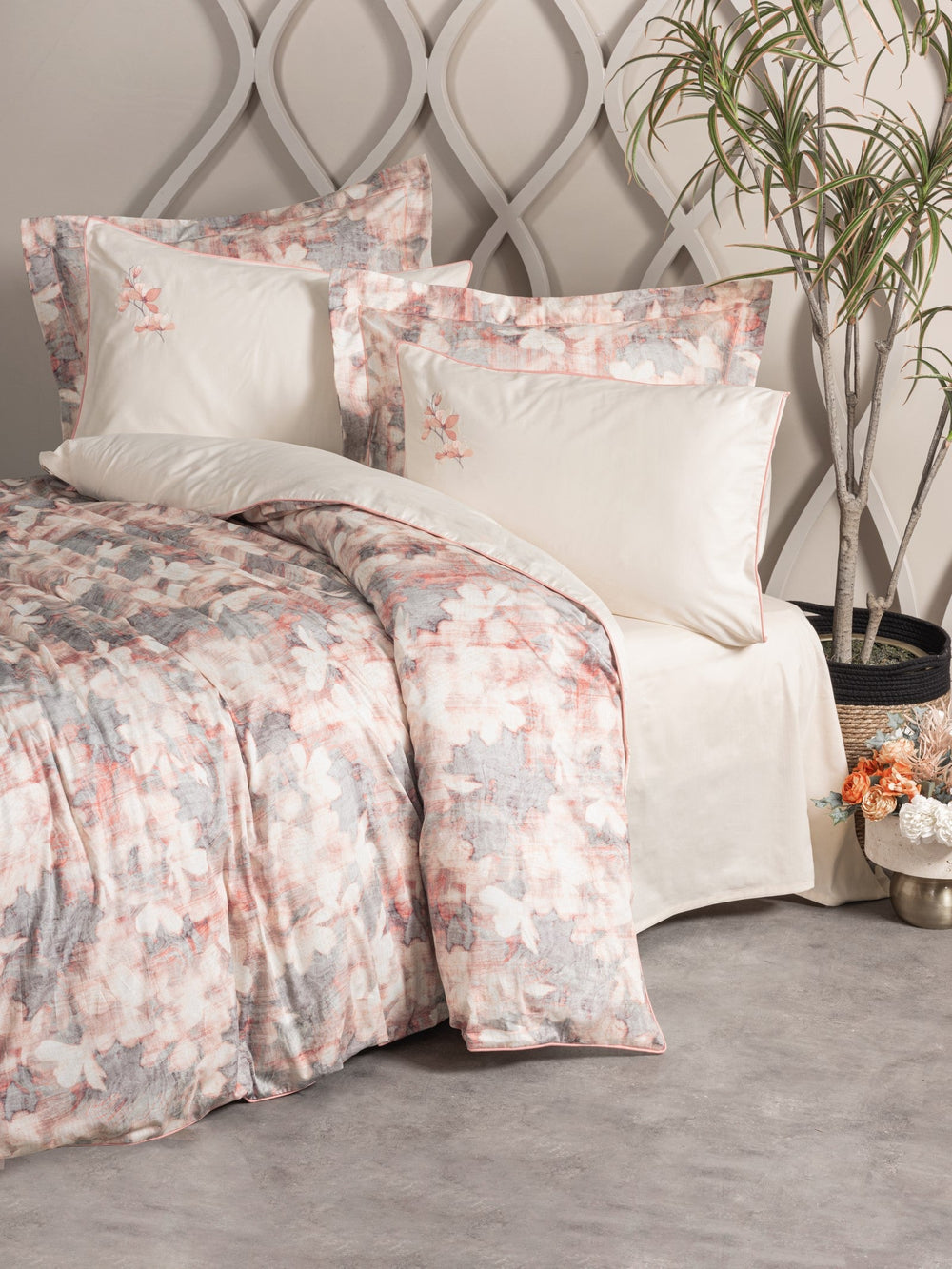 Elite Saten Matrimoniale Set Copripiumino Layana Rosa