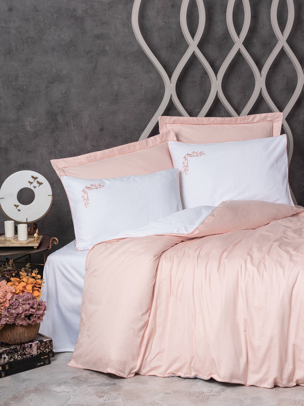 Elite Saten Matrimoniale Set Copripiumino Melinda Rosa