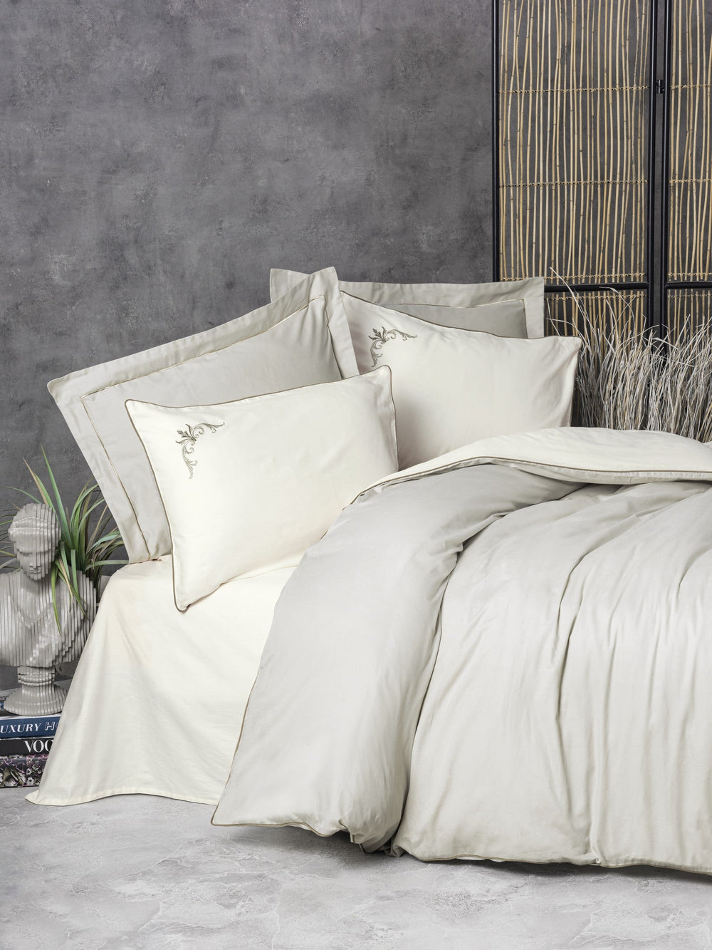 Elite Saten Matrimoniale Set Copripiumino Teresa Beige
