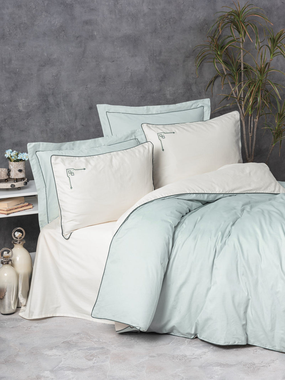 Elite Saten Matrimoniale Set Copripiumino Vanko Menta