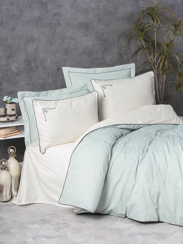 Elite Saten Matrimoniale Set Copripiumino Vanko Menta