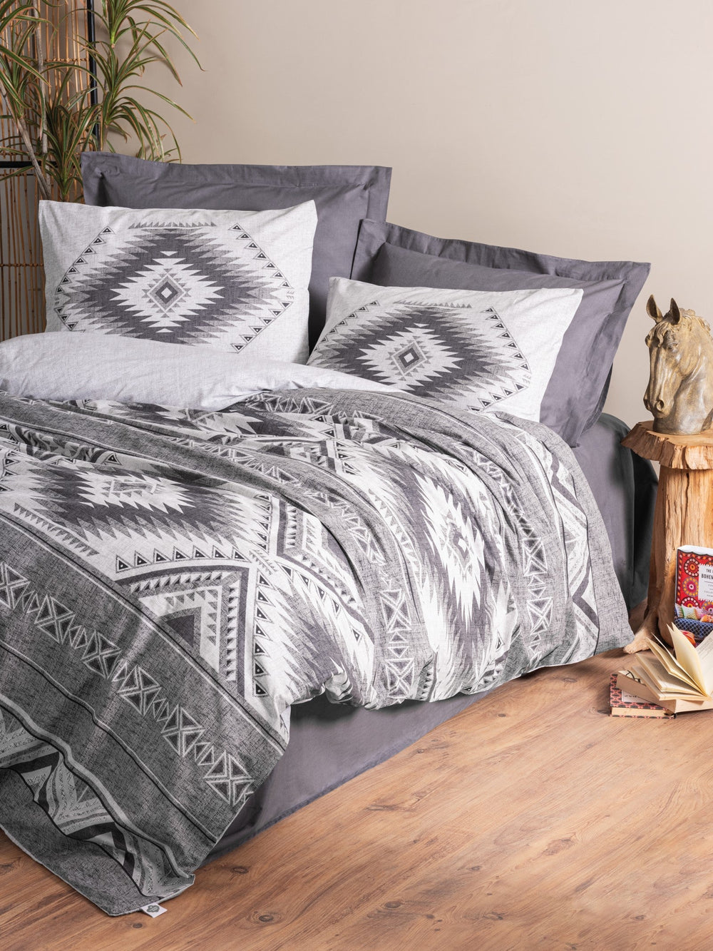 Ethnic Singolo Set Copripiumino Delos Antracite