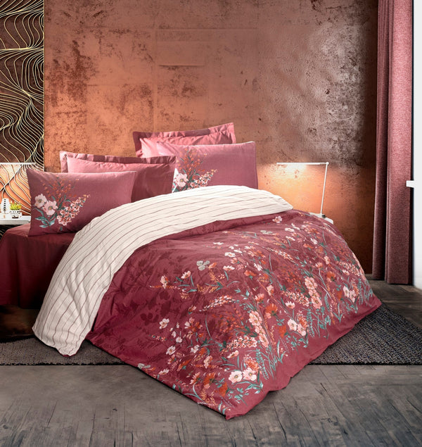 Feminen Matrimoniale Set Copripiumino Vina Bordeaux