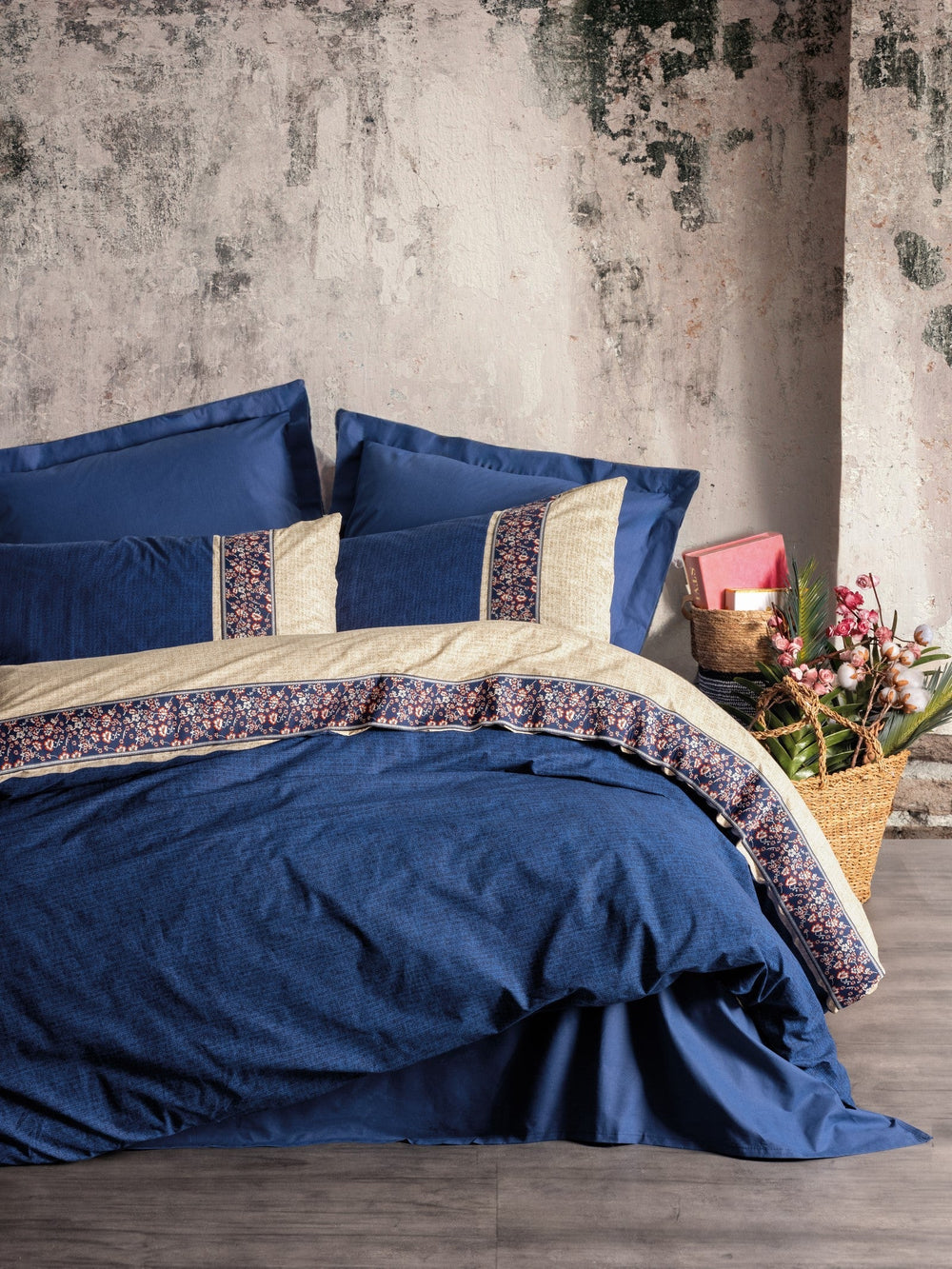 Folk Art Matrimoniale Set Copripiumino Rayen Blu navy