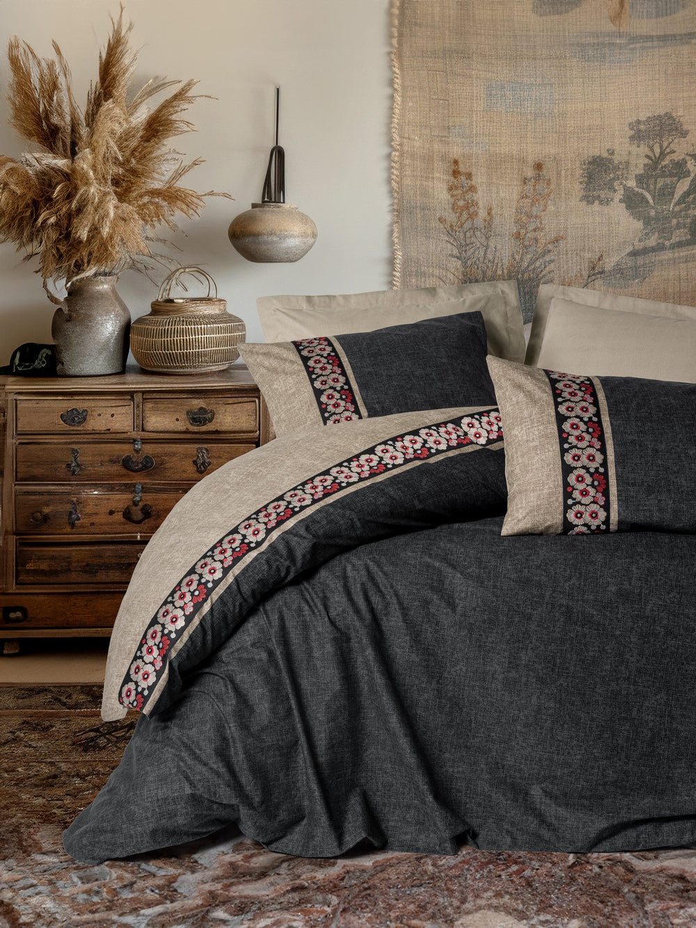 Folk Art Singolo Set Copripiumino Yamka Beige