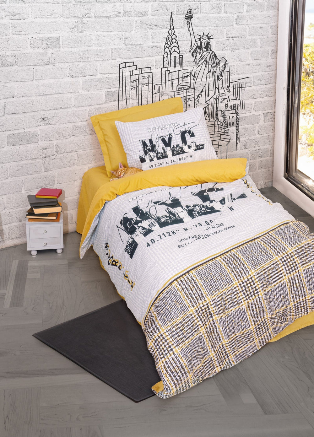 Singolo Set Copripiumino con Lenzuolo con Angoli Worldwide Senape