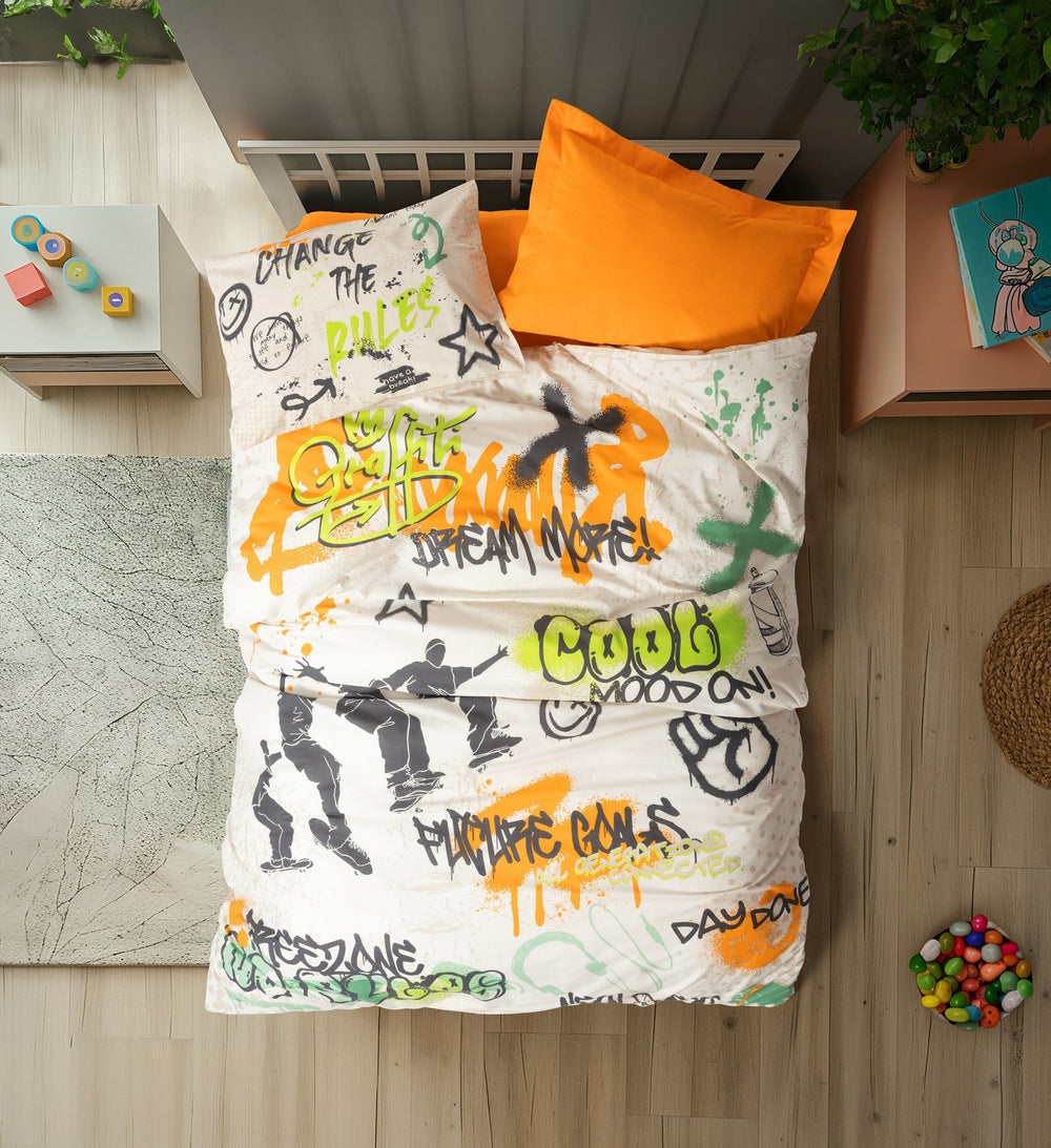 Singolo Set Copripiumino Graffiti Oranj