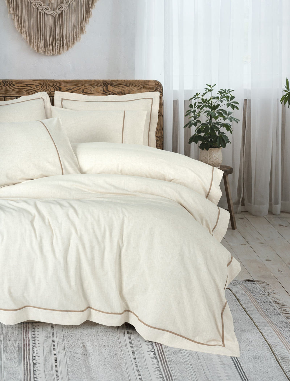 Inborn Matrimoniale Set Copripiumino Banded Marrone