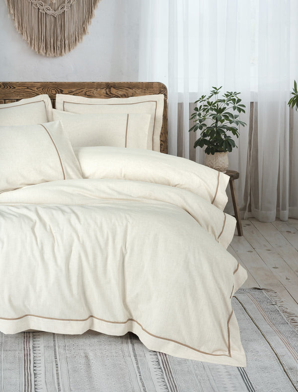 Inborn Matrimoniale Set Copripiumino Banded Marrone