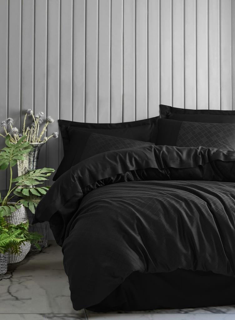 Jakarlı Saten Matrimoniale Set Copripiumino Dama Nero