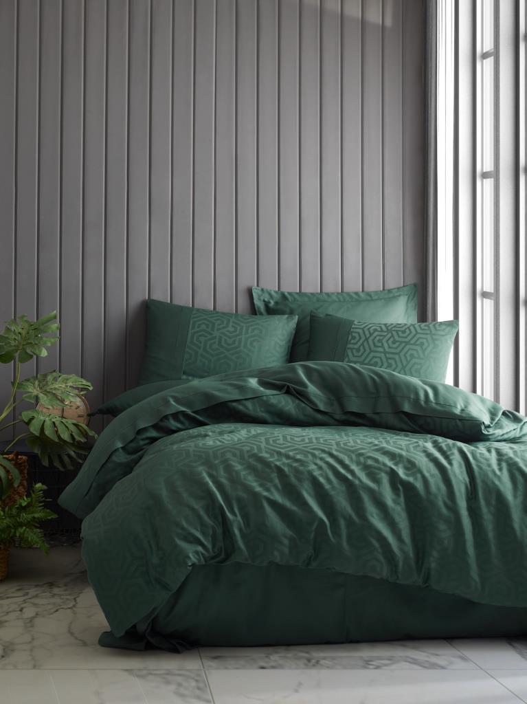 Jakarlı Saten Matrimoniale Set Copripiumino Hexa Verde