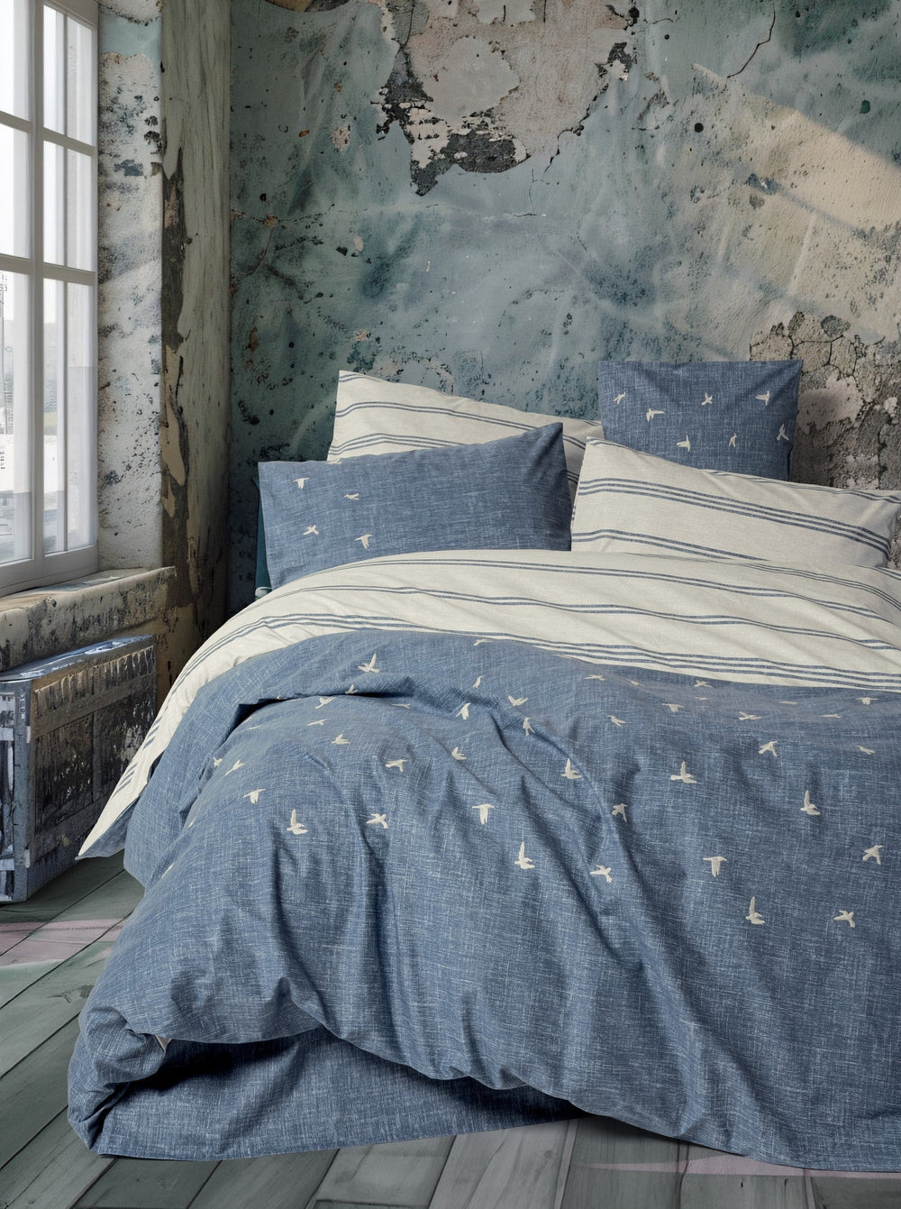 Klein Ricamato Ranforce Matrimoniale Set Copripiumino Ceria Blu navy