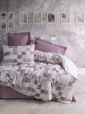 Minimal Matrimoniale Set Copripiumino con Lenzuolo con Angoli Maro Rosa antico