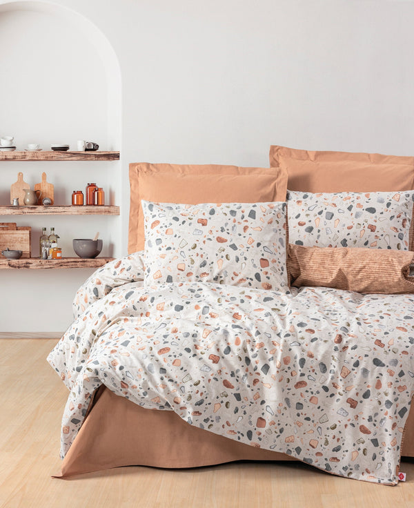Minimal Matrimoniale Set Copripiumino con Lenzuolo con Angoli Oniks Caramello
