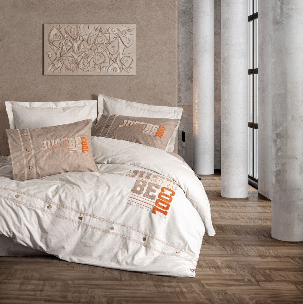 Mood Ricamato Ranforce Singolo Set Copripiumino Cool Marrone