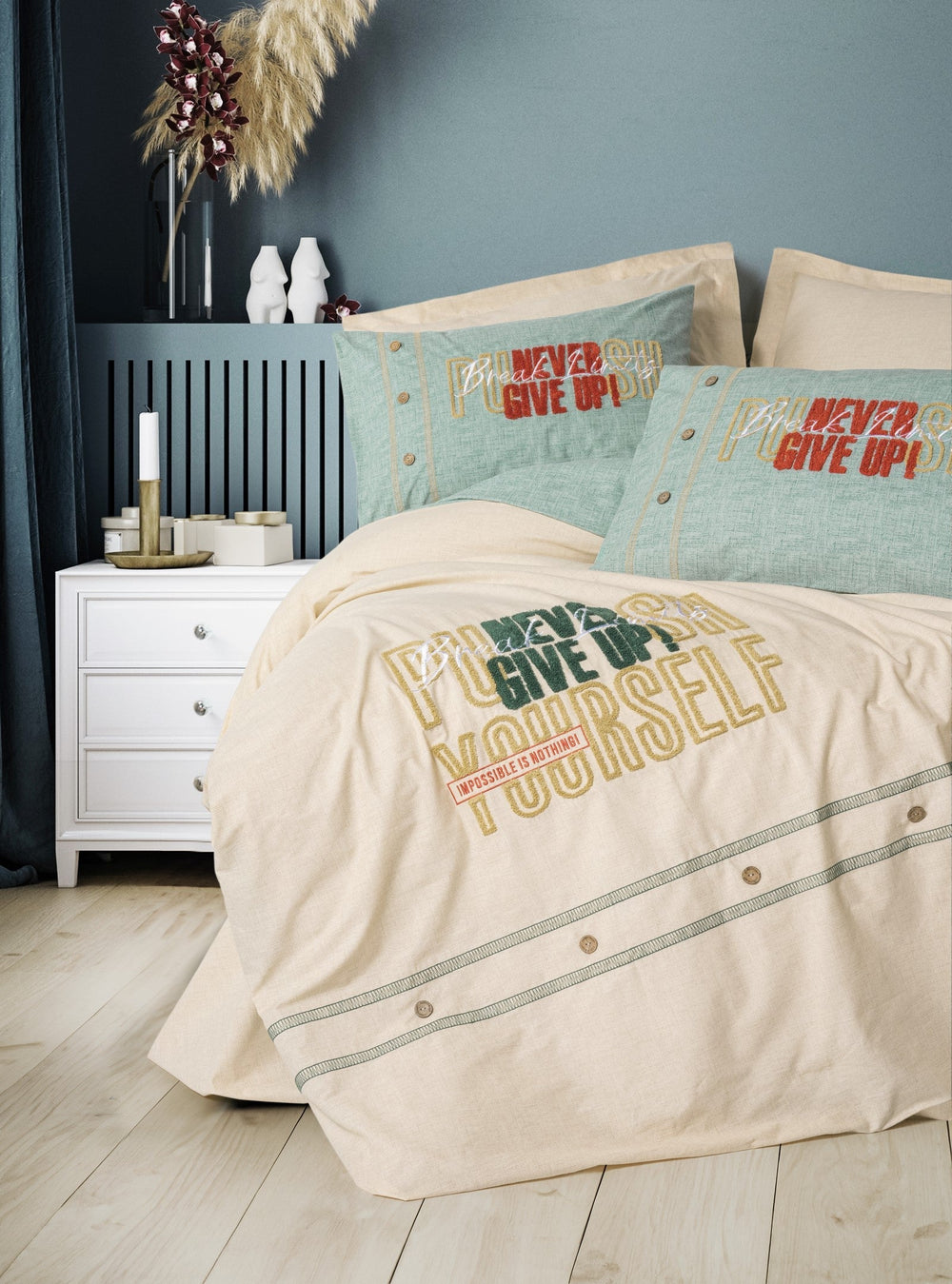 Mood Ricamato Ranforce Singolo Set Copripiumino Forward Beige