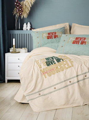 Mood Ricamato Ranforce Singolo Set Copripiumino Forward Beige