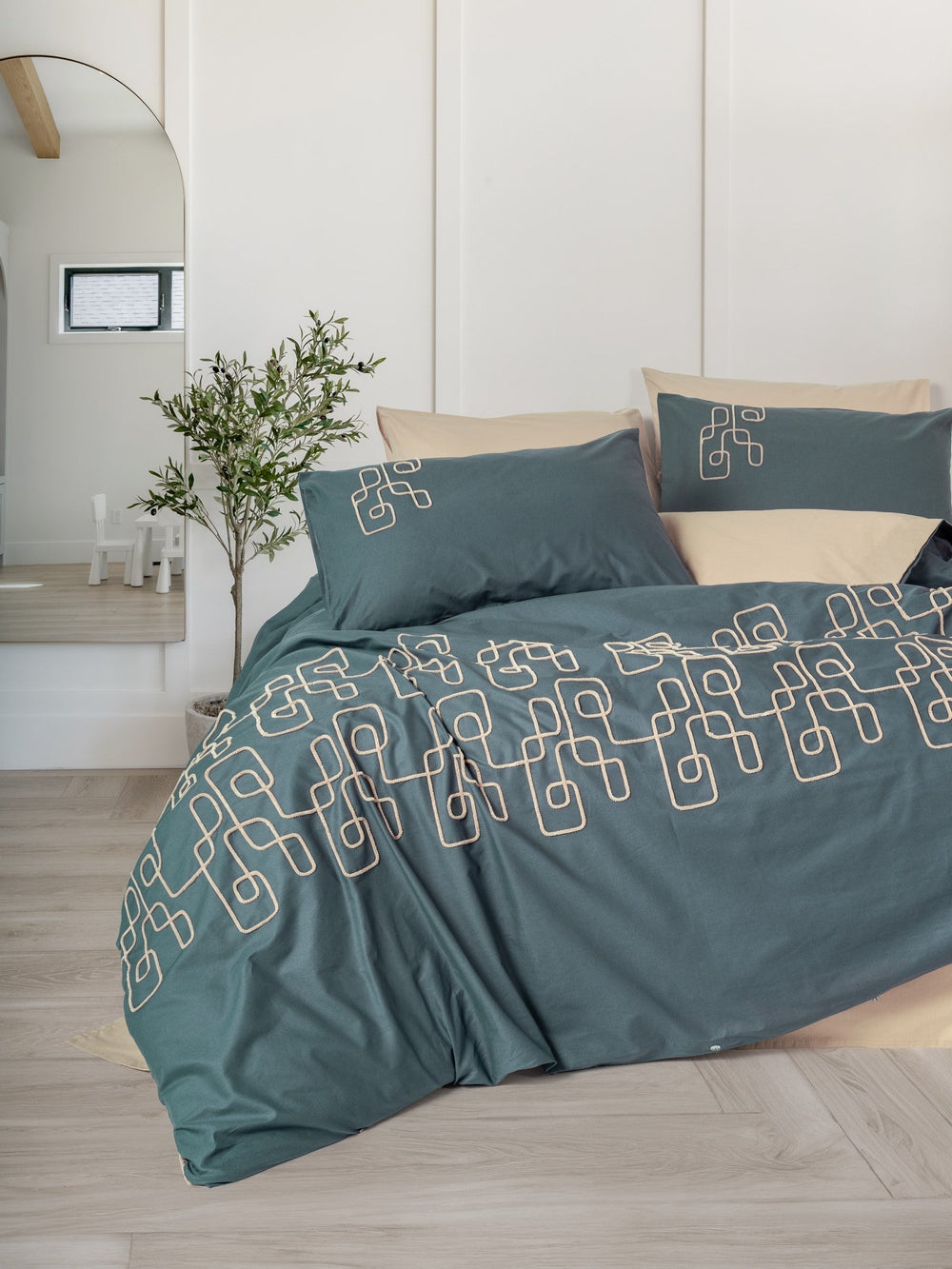 Ricamato Ranforce Matrimoniale Set Copripiumino Kerja Beige