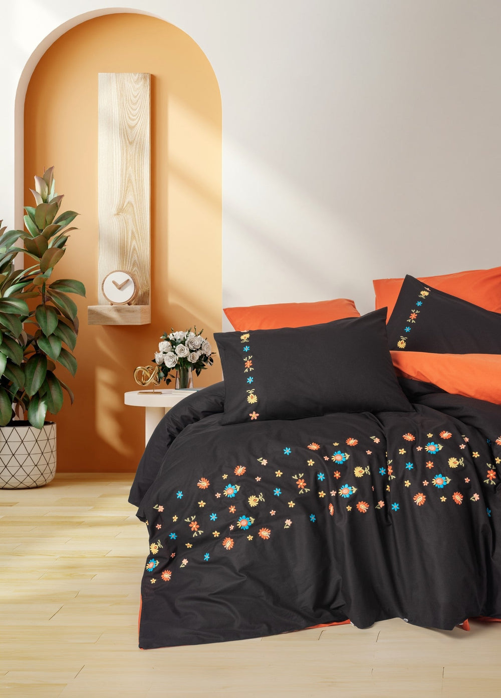 Ricamato Ranforce Matrimoniale Set Copripiumino Liker Terracotta
