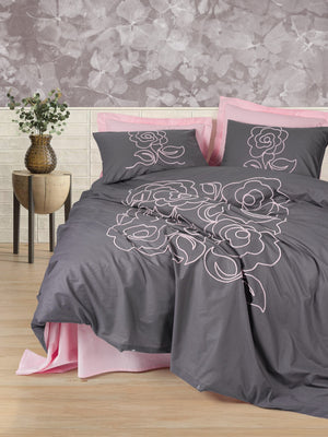 Ricamato Ranforce Matrimoniale Set Copripiumino Primula Rosa