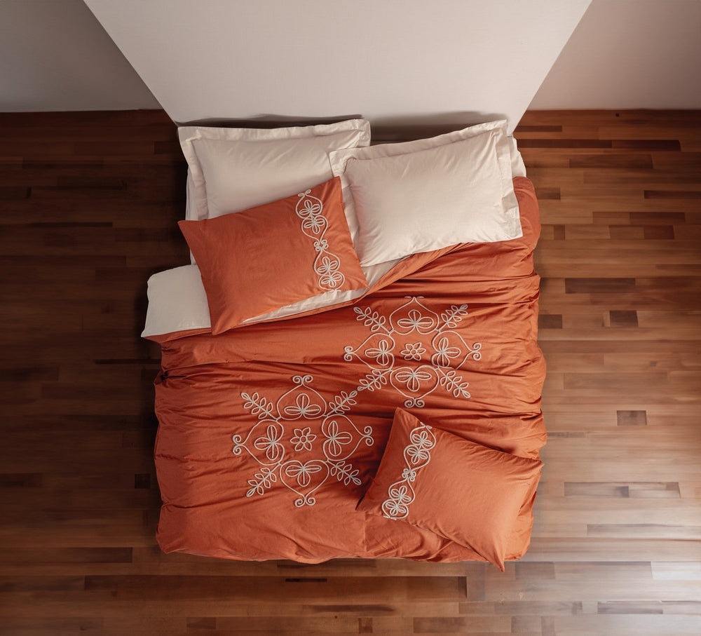 Ricamato Ranforce Matrimoniale Set Copripiumino Tiva Beige