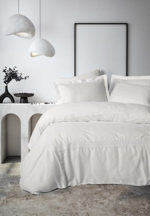 Ricamato Saten Matrimoniale Set Copripiumino Galant Bianco