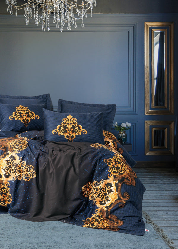 Palace Saten Matrimoniale Set Copripiumino Tutsu Blu navy