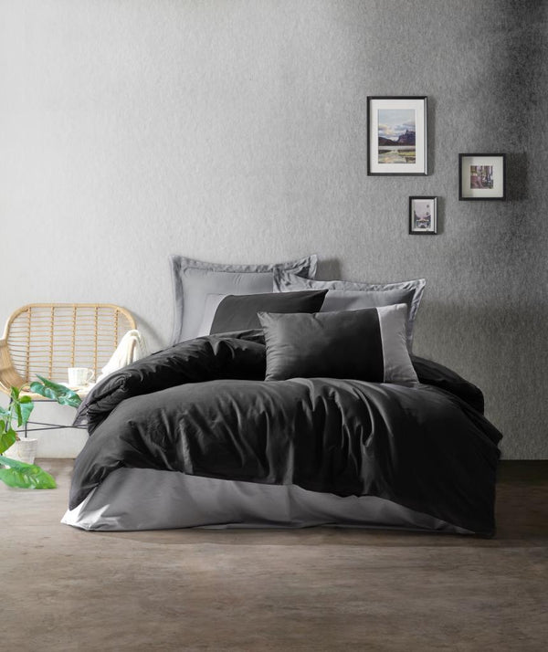 Plain Matrimoniale Set Copripiumino Nero - Grigio