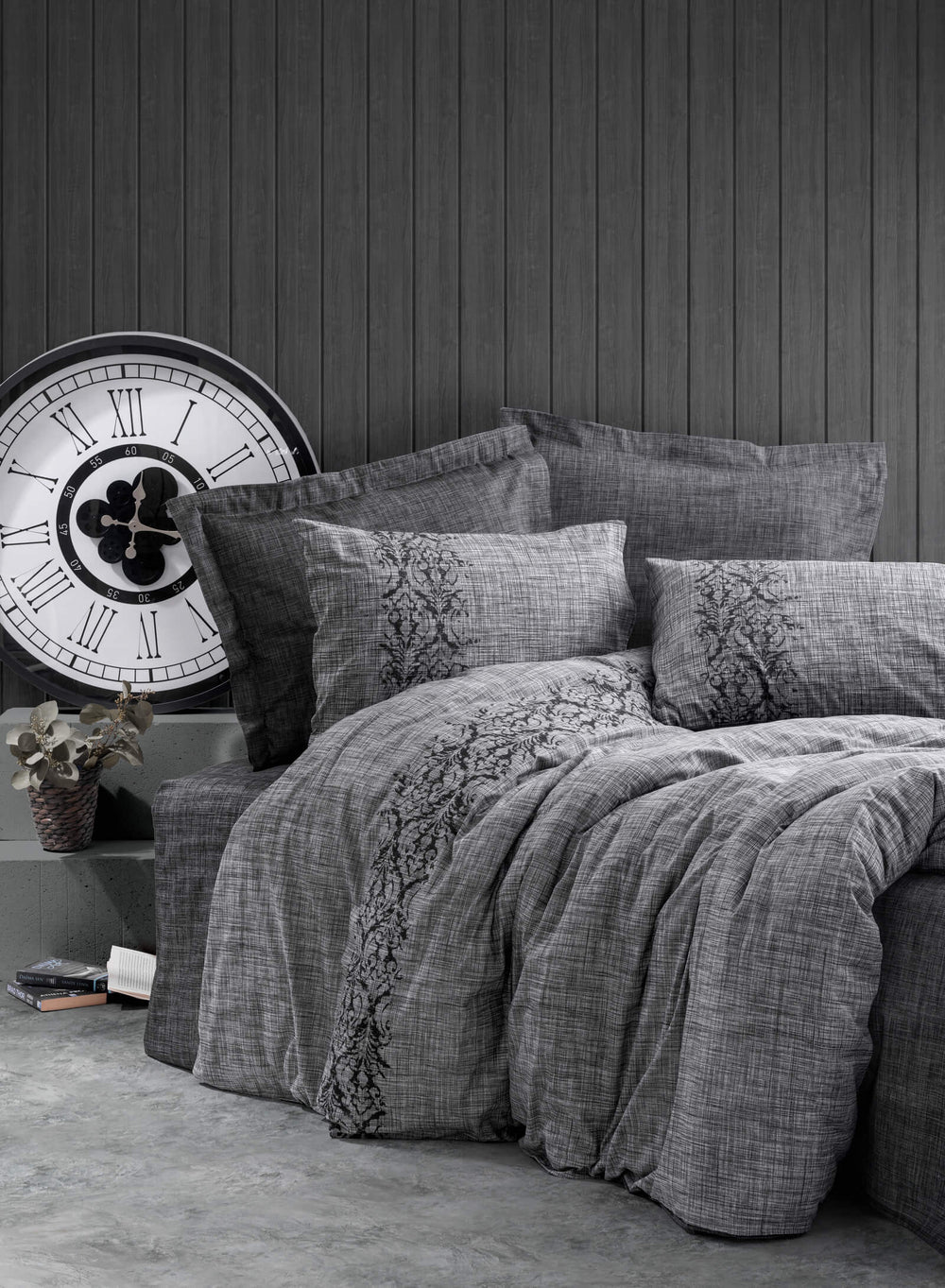 Plain Singolo Set Copripiumino Sooty Grigio