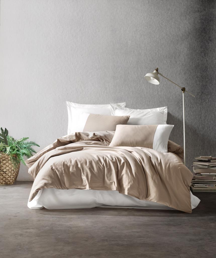 Plain Singolo Set Copripiumino Visone - Crema