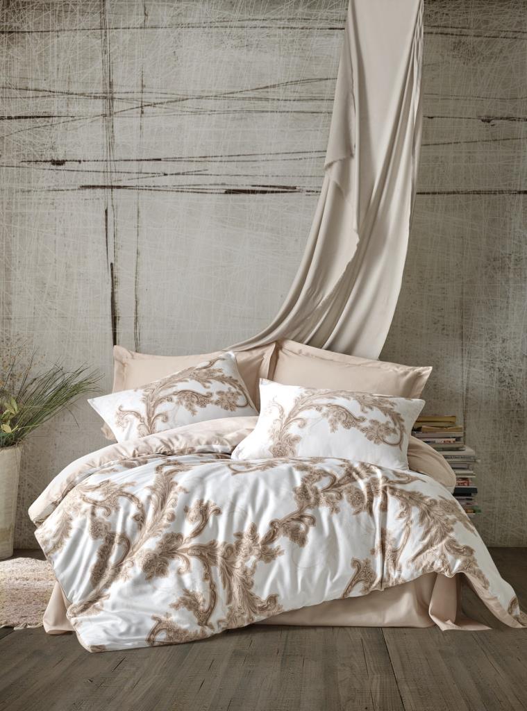 Saten Matrimoniale Set Copripiumino Loren Beige