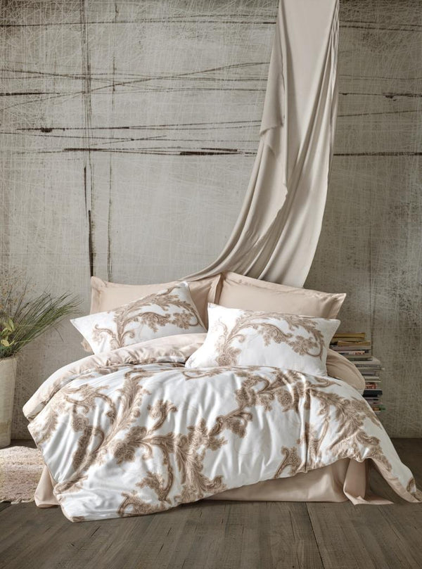 Saten Matrimoniale Set Copripiumino Loren Beige