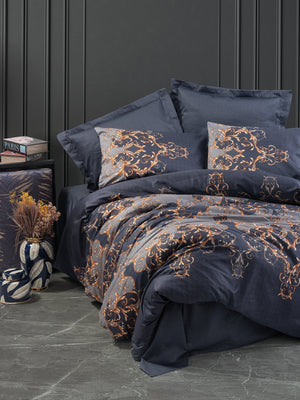 Saten Matrimoniale Set Copripiumino Sarina Blu navy