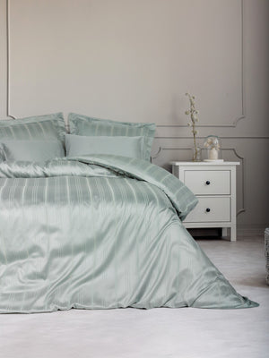 Smart Bambu Saten Matrimoniale Set Copripiumino Stripe Menta