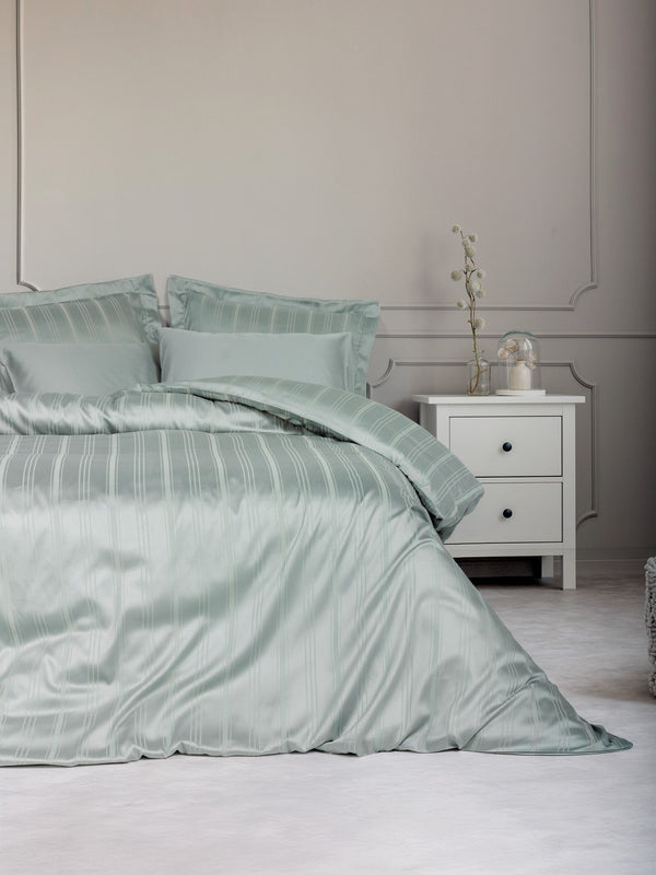 Smart Bambu Saten Matrimoniale Set Copripiumino Stripe Menta