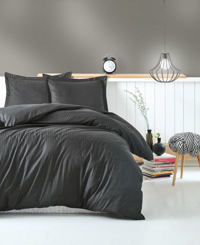 Stripe Saten Matrimoniale Set Copripiumino - Antracite